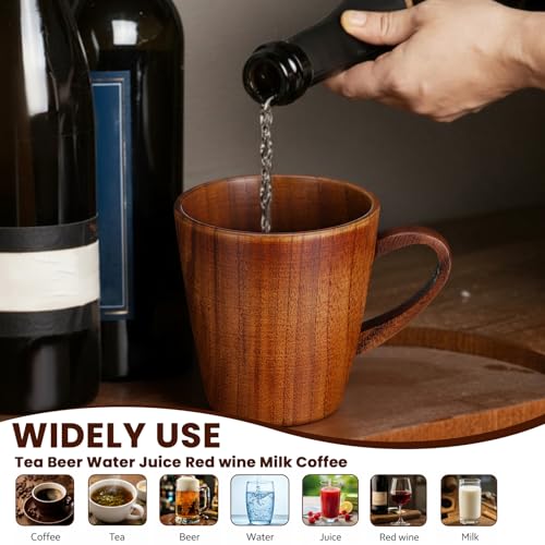 4 Pcs Wooden Coffee Mugs 10 oz Handmade Wood Vintage Rustic Tankard Viking Stein Beer Cups for Coffee Tea Beer Gift for Family Men Dad Friend Drink Tea or Home Outdoor Use (4 Count)
