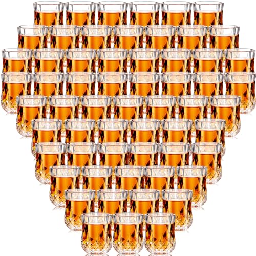 60 Pcs 1.7 oz Mini Shot Glasses Set Whiskey Tasting Glasses Heavy Duty Base Clear Shot Cup Cute Cordial Mini Wine Cups for Bourbon