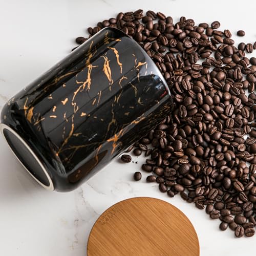 Black Marble Ceramic Canister with Bamboo Lid (3 Count)