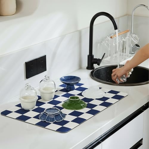 Checkered Dish Drying Mat for Kitchen Counter
