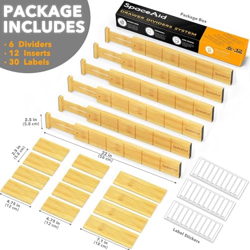 Bamboo Drawer Dividers with Inserts and Labels