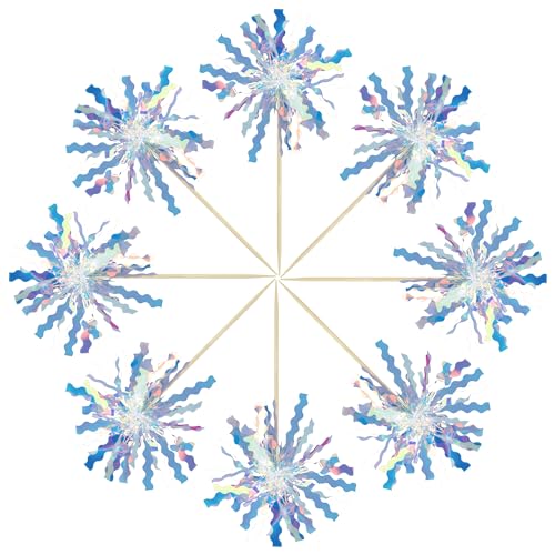 30Pcs Foil Firework Cupcake Toppers Happy Birthday Cake Toppers Tinsel Flower Drink Stirrers Cocktail Food Fruit Toothpicks for Valentine's Day Party Birthday Wedding Supplies Laser Silver (30 Count)