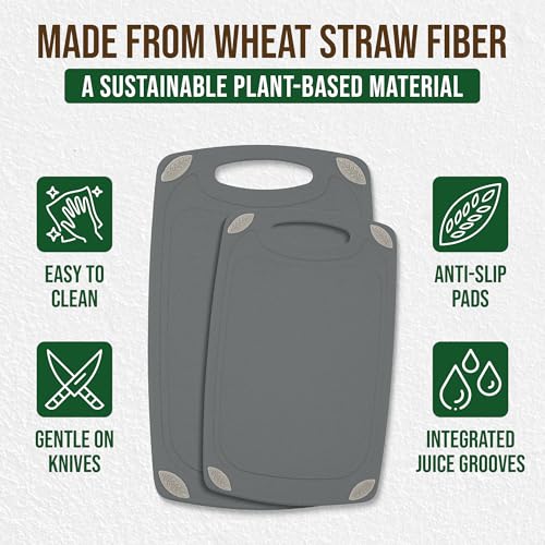 2 Piece Reversible Cutting Board Set Made with Natural Wheat Straw Fiber (2 Count)
