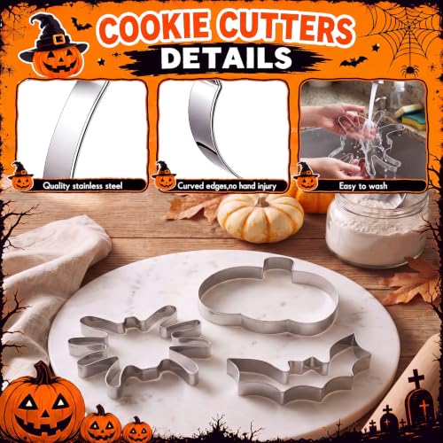 3 Pcs 7.5 Inch Large Halloween Cookie Cutters Set Extra Large Pumpkin Bat Spider Shapes Stainless Steel Metal Giant Cookie Cutters Molds for Halloween Day Baking Party Kitchen Accessories (3 Count)