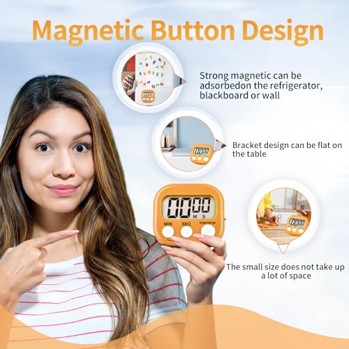4 Pack Orange Digital Kitchen Timer Magnetic Digital Timer with Big Display Loud Ring Cooking Timers for Cooking (4 Count)