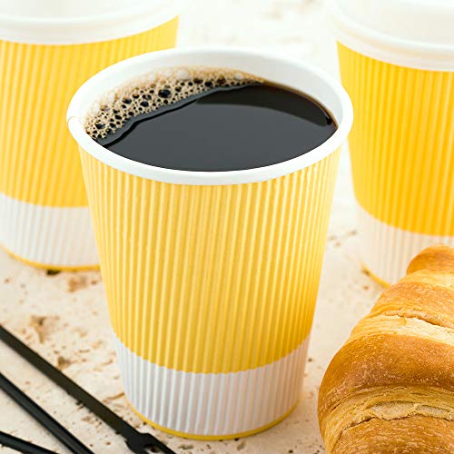 Ripple Wall Coffee Cups 25 Count 12 Ounce Insulated Light Yellow Paper Cups
