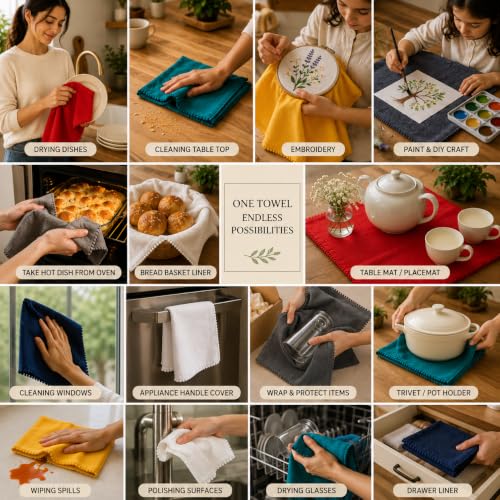 Kitchen Towels 100% Cotton Dish Towels Set of 6 (6 Count)