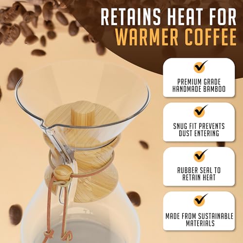 Pour Over Lid for Chemex Coffee Maker Bamboo Heat Retaining Cover