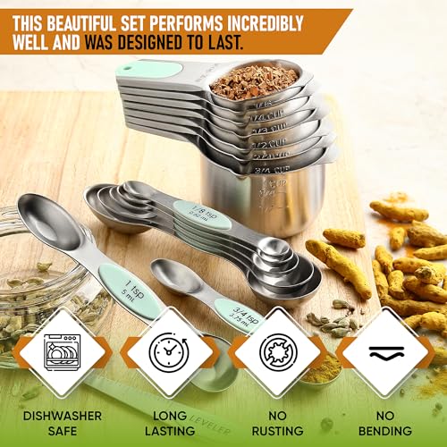 Magnetic Measuring Cups & Spoons Set of 15 with Levelers