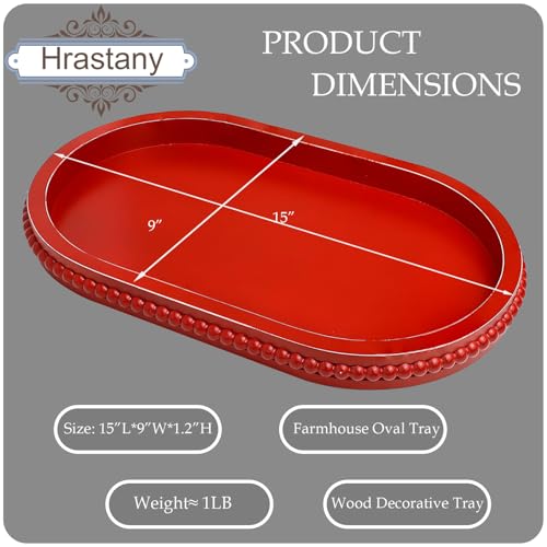 Red Oval Wood Decorative Ottoman Tray for Coffee Table