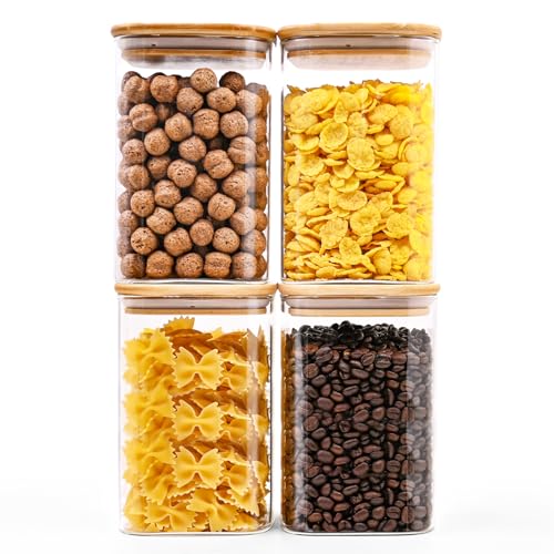 Glass Food Storage Jars Square 37oz (4 Count)