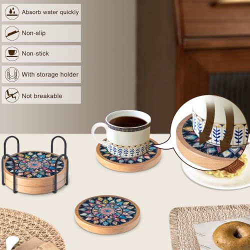 Wood Coasters Set of 4 with Holder