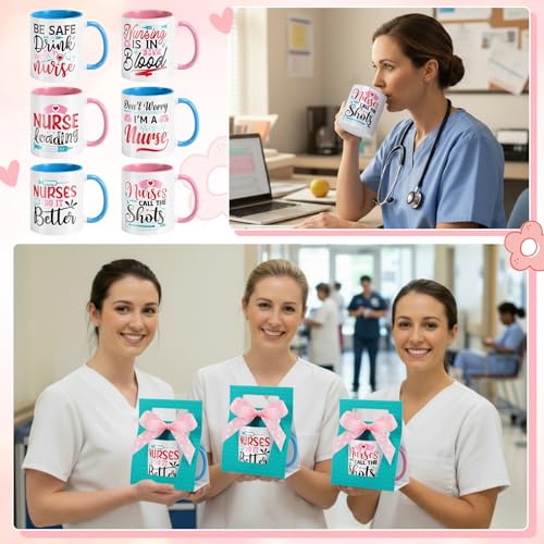 6 Sets Nurse Appreciation Gifts 12 oz Thank You Mug with Mug Boxes Ribbon 2026 Nurses Week Gifts Ceramic Coffee Cup with Handle for Women RN Assistant Doctor (6 Count)
