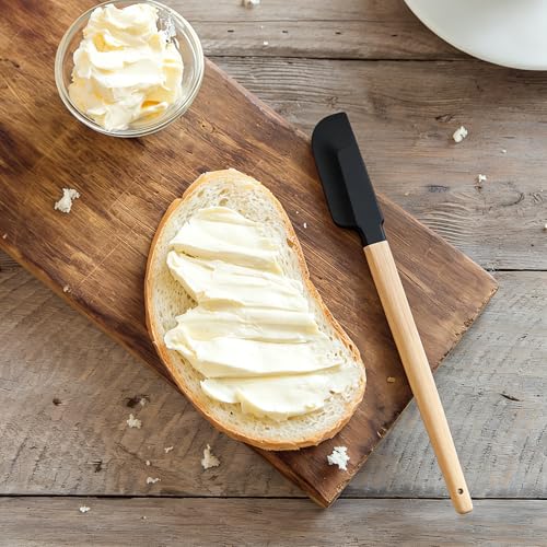 Wooden Handle Silicone Rubber Spatula Set 5 Piece for Kitchen Baking (5 Count)
