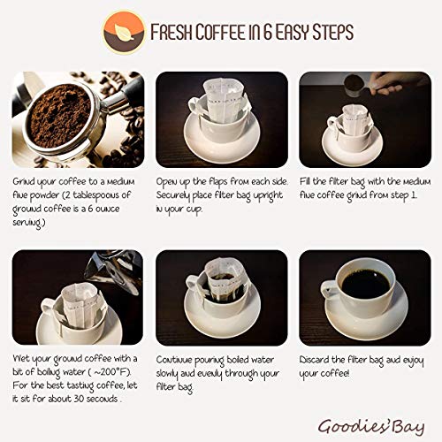 100 Pack Single Serve Pour Over Coffee Filter Bags with Hanging Ears (100 Count)