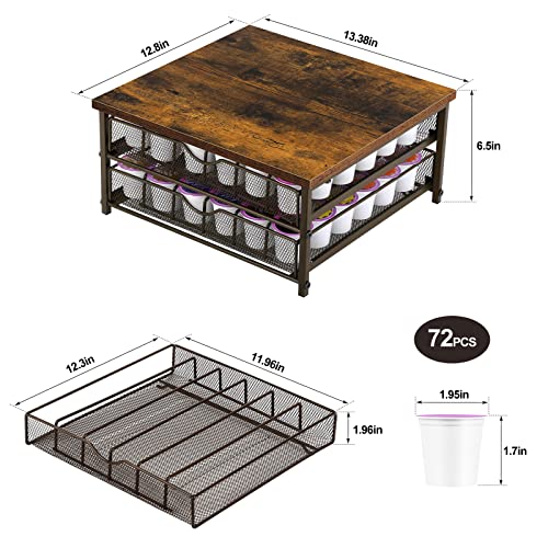 Coffee Pod Drawer Holder Coffee Pod Storage Organizer for Counter 2 Tier Coffee Pod Holder 72 Capacity Capsule Storage Rack with Sliding Baskets for Home Office