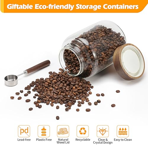 Large Glass Coffee Jars with Spoons 60 oz