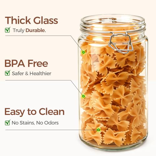 Glass Pantry Jars with Airtight Lids 34 oz 3 Pack Coffee Canisters (3 Count)