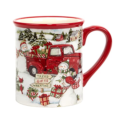 Red Truck Snowman Set of 4 Ceramic Mugs (4 Count)