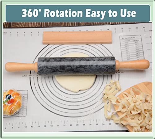 Marble Rolling Pin with Wooden Cradle Thick Handle Set for Baking
