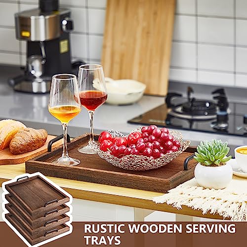 4 Pcs Large Wooden Serving Tray Decorative 15.8 x 11.8 x 1.2 in Ottomantray Rustic with Handle Coffee Table Wood Tray Kitchen Platter for Christmas Thanksgiving Party Gift Breakfast Wedding (4 Count)
