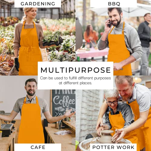 Cotton Apron for Women Men with 3 Pockets Chef Kitchen Aprons for Cooking Adjustable Bib for BBQ