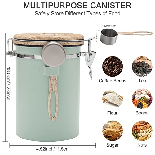 Coffee Canisters Airtight Coffee Bean Storage Container Kitchen Stainless Steel Food Storage Container with Scoop Date Tracker & CO2 Valve 61Fl Oz (60.8652 Fl Oz)
