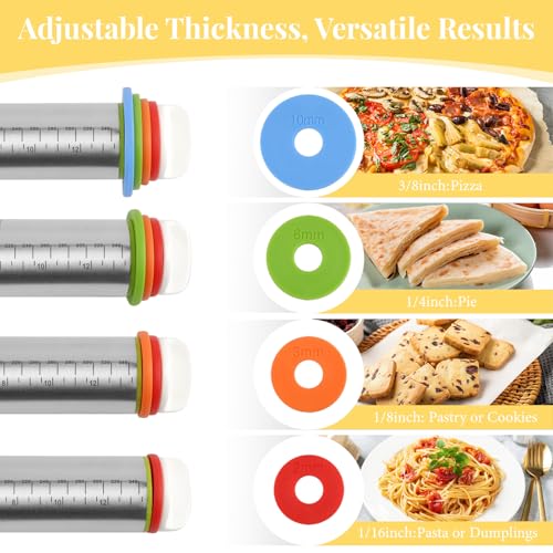Adjustable Rolling Pin with 4 Thickness Rings for Baking