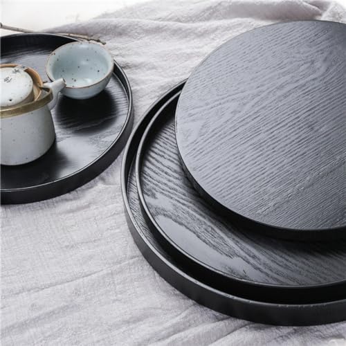 Round Solid Wood Serving Tray Extra Large Tea Coffee Snack Food Meals Serving Plate Non