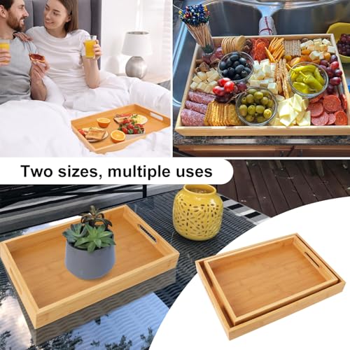 2 Pack Large Bamboo Serving Tray with Handles (2 Count)