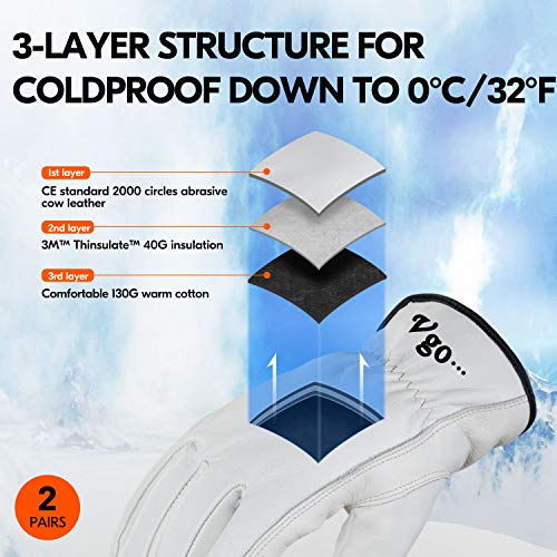 32℉ Lined Full Leather Winter Gloves (2 Count)
