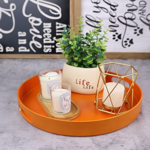 Round Orange Decorative Serving Tray with Handles