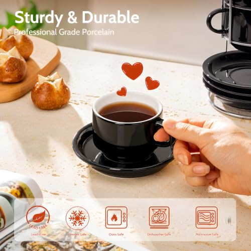 8 Ounce Stackable Cappuccino Cups with Saucers and Metal Stand (4 Count)