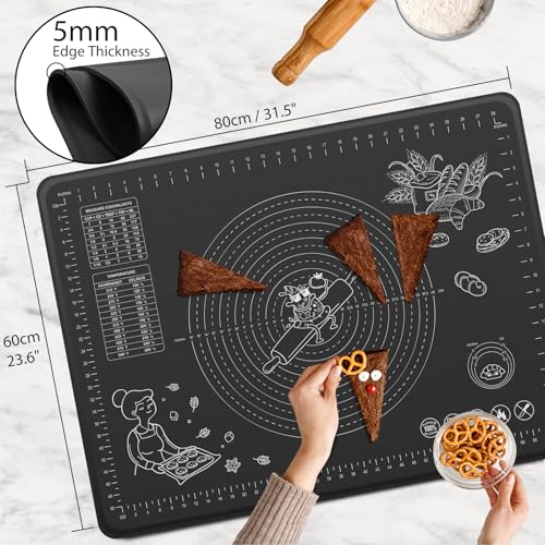 Silicone Baking Mat 32" x 24" Extra Thickness Dough Rolling Mat with Measurements and Edge Heightening