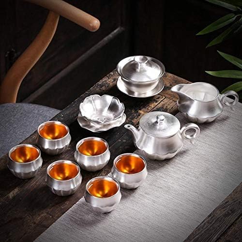 999 Sterling Silver Tea Set Kung Fu Tea Cup Set with Silver Set Tea Home Ceramic Teapot Lid Bowl for Gift