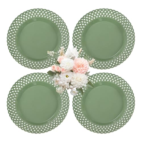 Graceful Basketweave Wide Rim 12 inch Dinner Plates (4 Count)