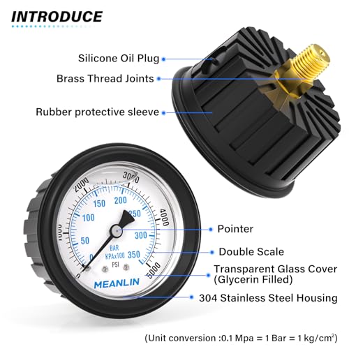 0~5000Psi Stainless Steel Liquid Filled Pressure Gauge 1
