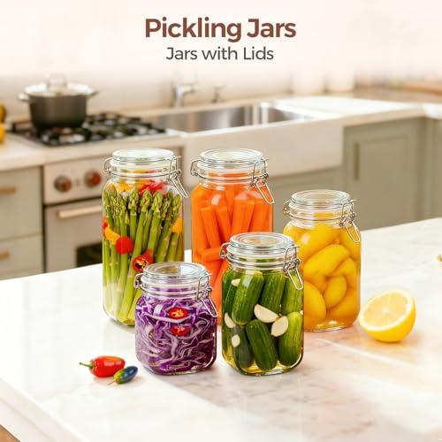 Large Square Glass Jars with Airtight Lids 78 oz 3 Pack Wide Mouth (3 Count)