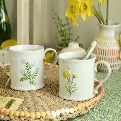 2 Pack Floral Ceramic Coffee Mugs
