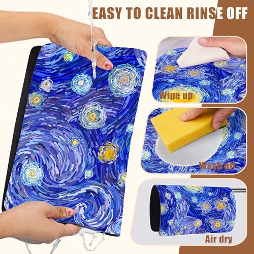 Starry Night Coffee Mat Absorbent Dish Drying Mat for Kitchen Counter Hide Stain Rubber Backed Coffee Bar Accessories Fit Under Espresso Machine Dish Rack