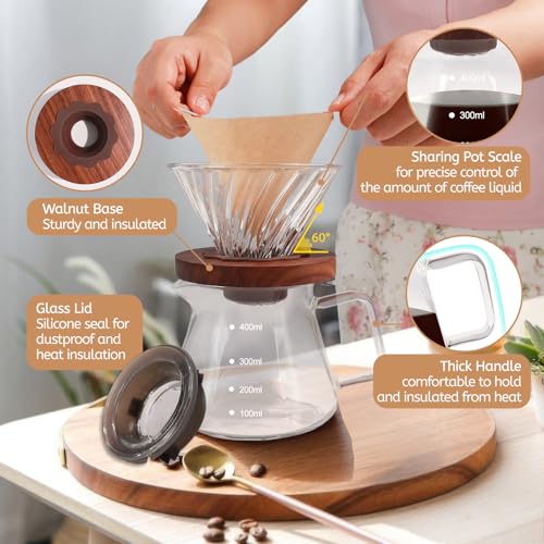 Pour Over Coffee Maker 400ml Borosilicate Glass Drip