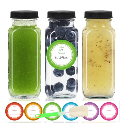8oz 3 Pack Glass Juice Bottles with Leak (3 Count)