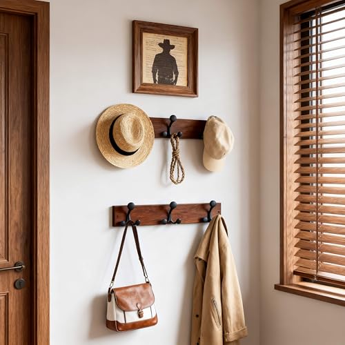 17 Inch Wood Coat Rack Wall Mount with 3 Triple Hooks (2 Count)