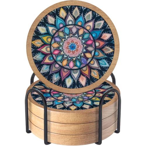 Wood Coasters Set of 4 with Holder