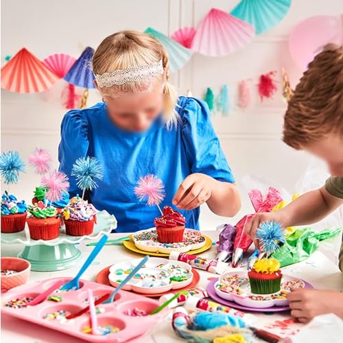30Pcs Foil Firework Cupcake Toppers Sparkle Tinsel Cupcake Picks Happy Birthday Cake Decorations Drink Stirrers Cocktail Food Toothpicks for Baby Shower Graduation Party Supplies Blue Pink (30 Count)
