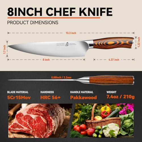 Chef Knife 8 inch Sharp Kitchen Knife with Pakkawood Handle