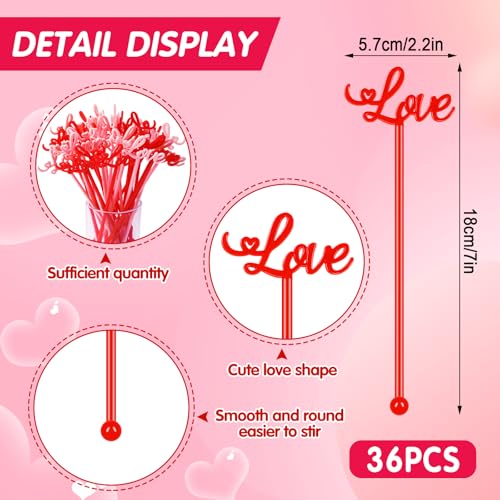 36Pcs Valentines Day Cocktail Stirrers Pink Coffee Bar Supplies