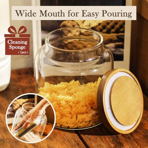 Glass Storage Container Airtight Food Jars Kitchen Canister with Wood Lids