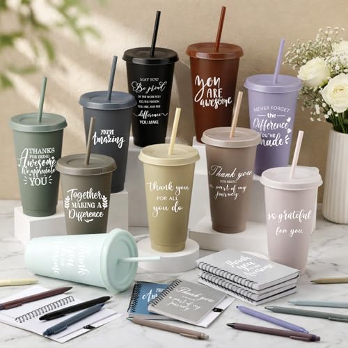 60 Pcs Employee Appreciation Gifts Bulk 24 oz Thank You Tumbler with Lid and Straw Mini Spiral Notebooks and Pens Appreciation Gifts for Team Employee Coworkers Teacher (60 Count)
