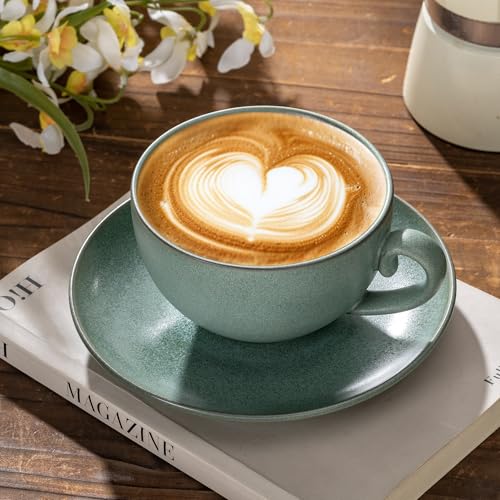 Cup and Saucer Set Turquoise Ceramic Cappuccino Mug Set of 1